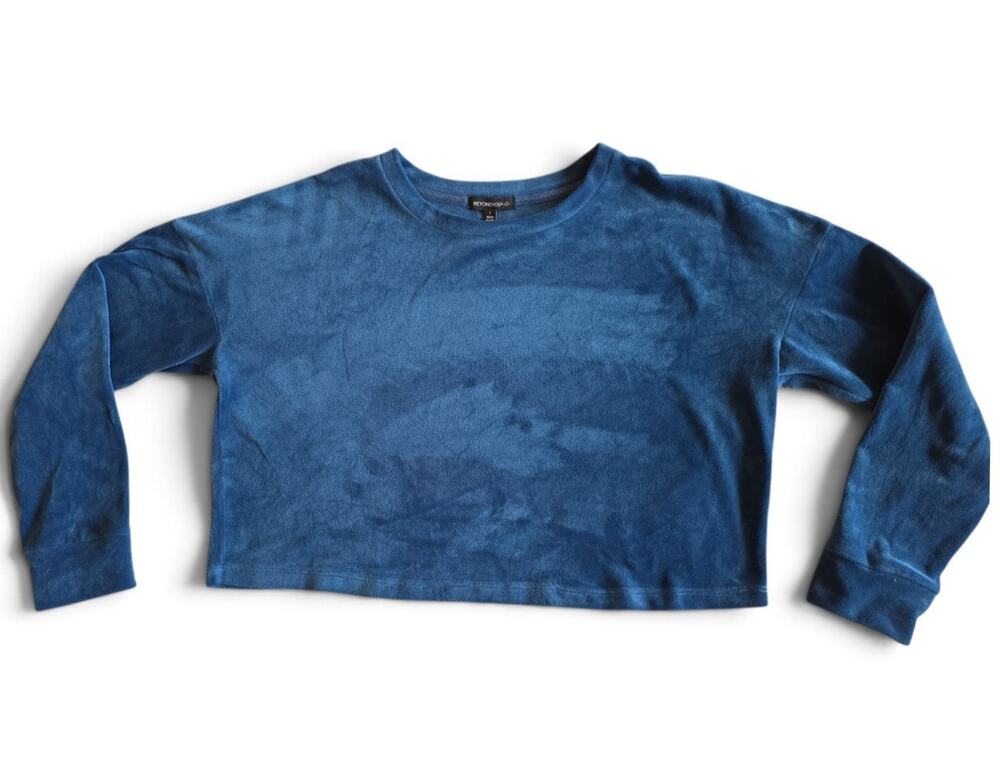 Beyond Yoga Soft Velvet Brushed Up Cropped Pullover Sweatshirt Celestial Blue S